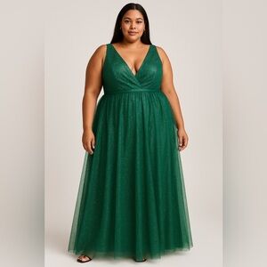 💚 Oyisha Green Shimmer Tulle Formal Dress